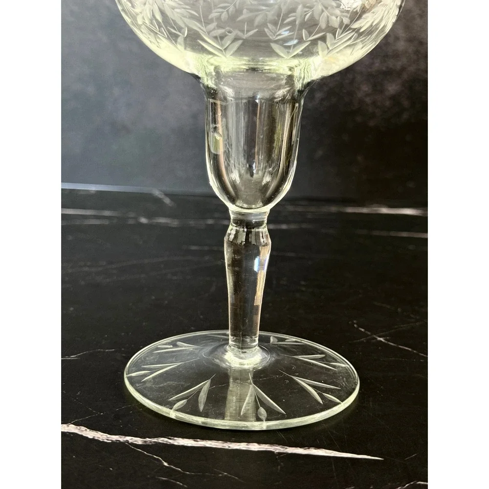 RARE Vintage Fostoria Daisy Etched Bulbous 6in Wine Glass